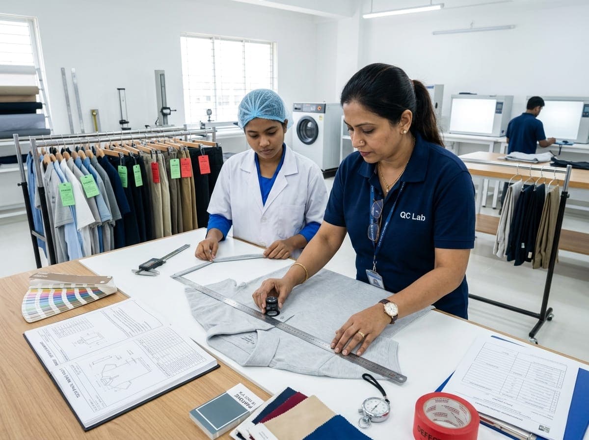 Garment Quality Control Lab inspection at S.M.K. SONS export manufacturing facility